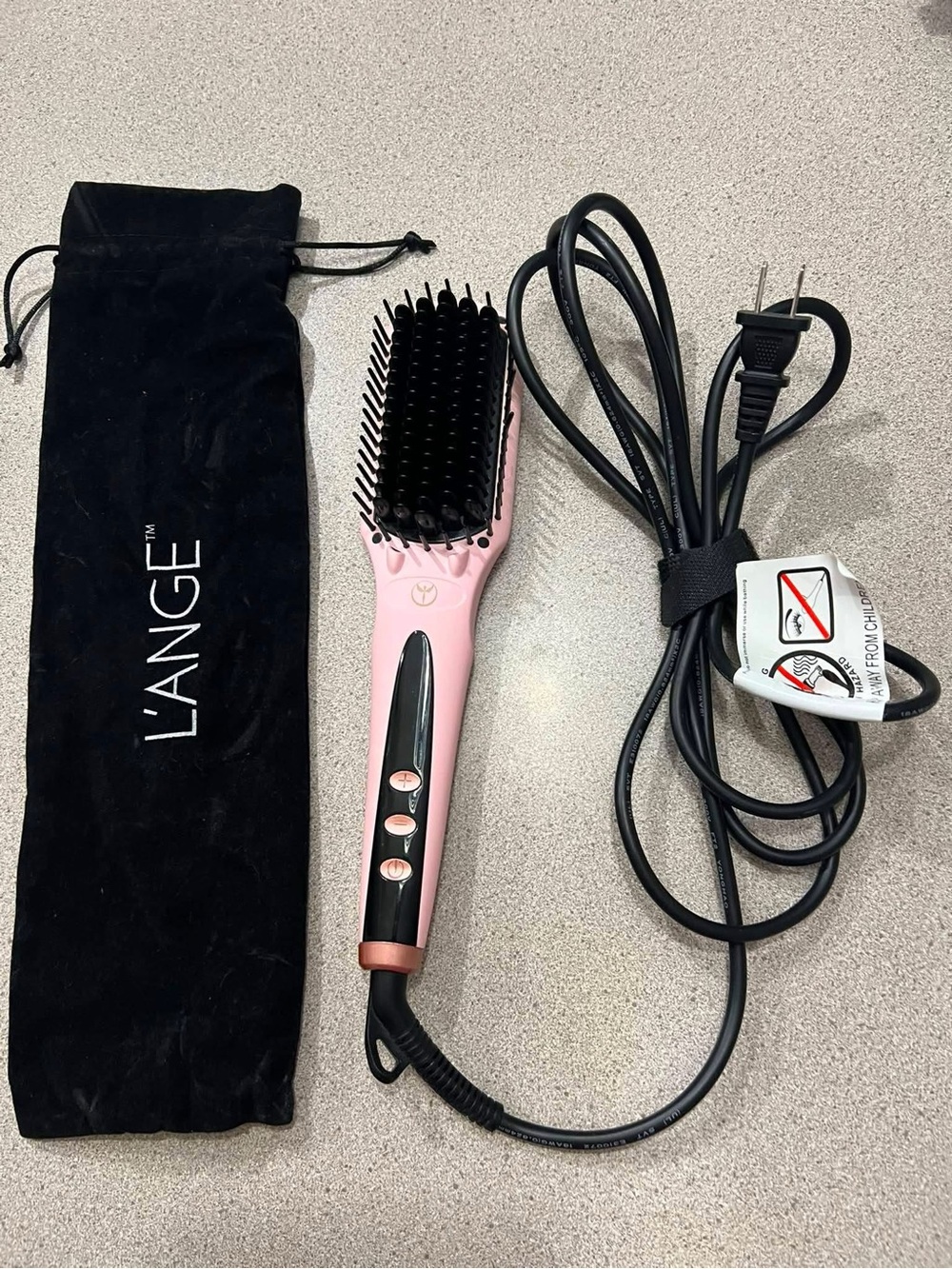 L'ANGE Pink Heated Straightening Brush with Black Bristles